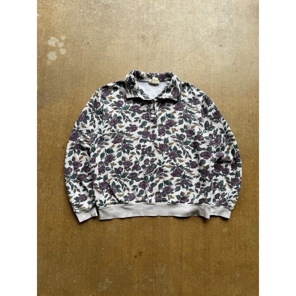 VTG 90s Teddi All Over Print Floral Rugby Polo Sweater Flowers Cotton WMS (M)